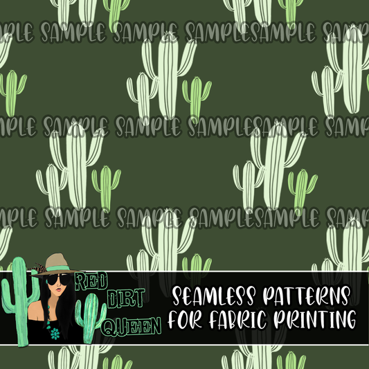 Seamless Pattern Cactus Doodles Green