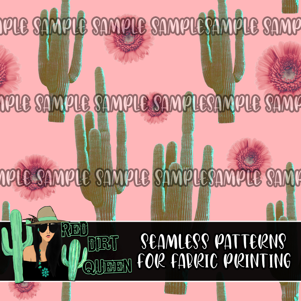 Seamless Pattern Floral Cactus Pink