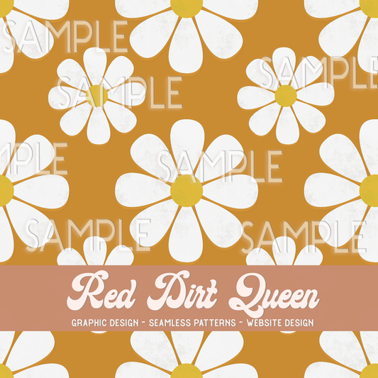 Seamless Pattern Distressed Groovy Florals Yellow