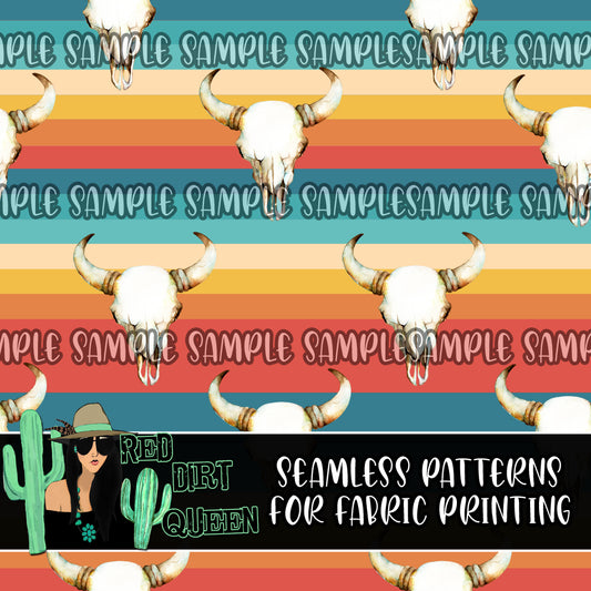Seamless Pattern Southwest Stripe Skulls