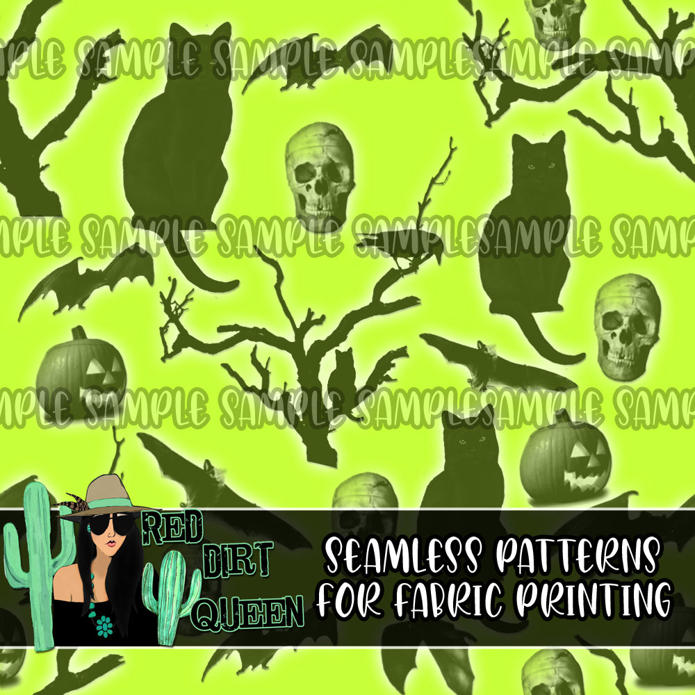 Seamless Pattern Halloween Mix Green
