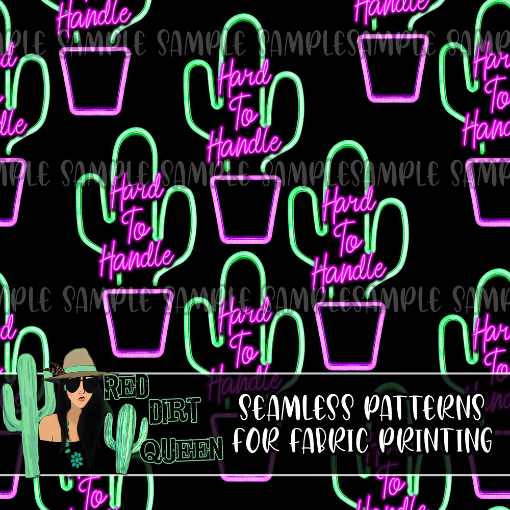 Seamless Pattern Neon Cactus Hard To Handle