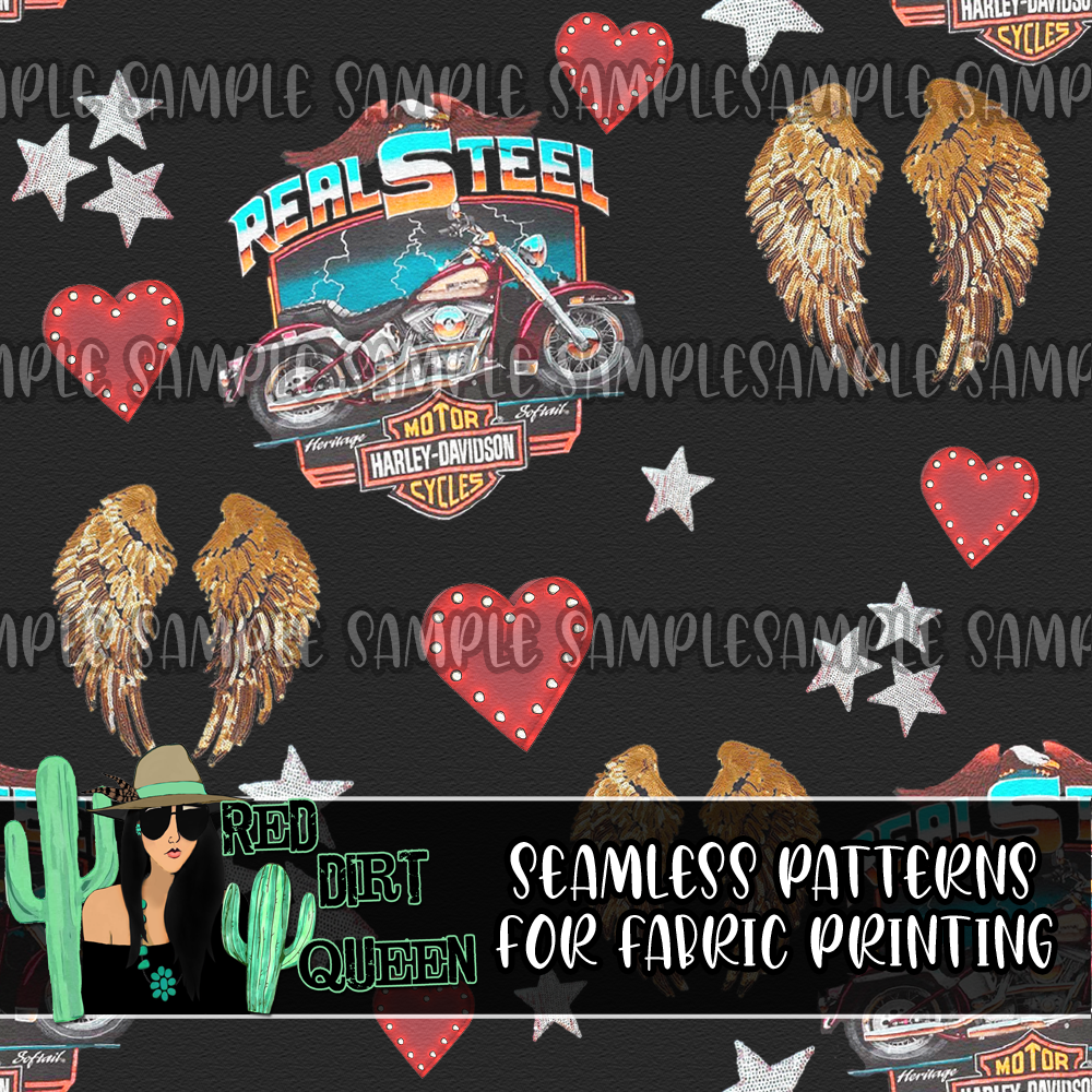 Seamless Pattern Real Steel Motorcycle Girly