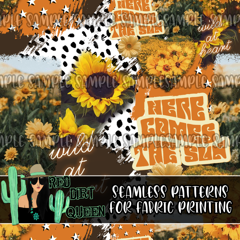 Seamless Pattern Here Comes The Sunflowers