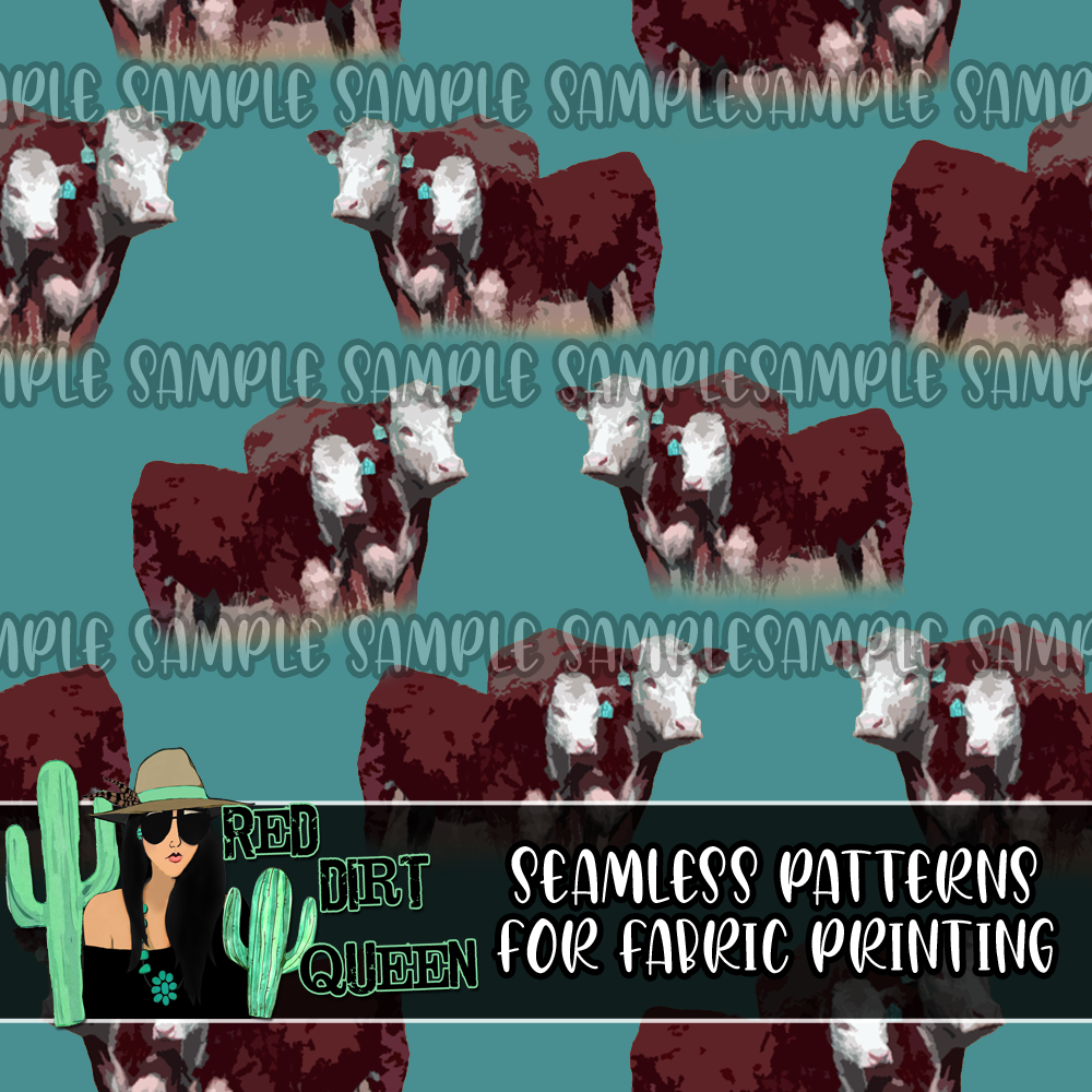 Seamless Pattern Herefords Teal