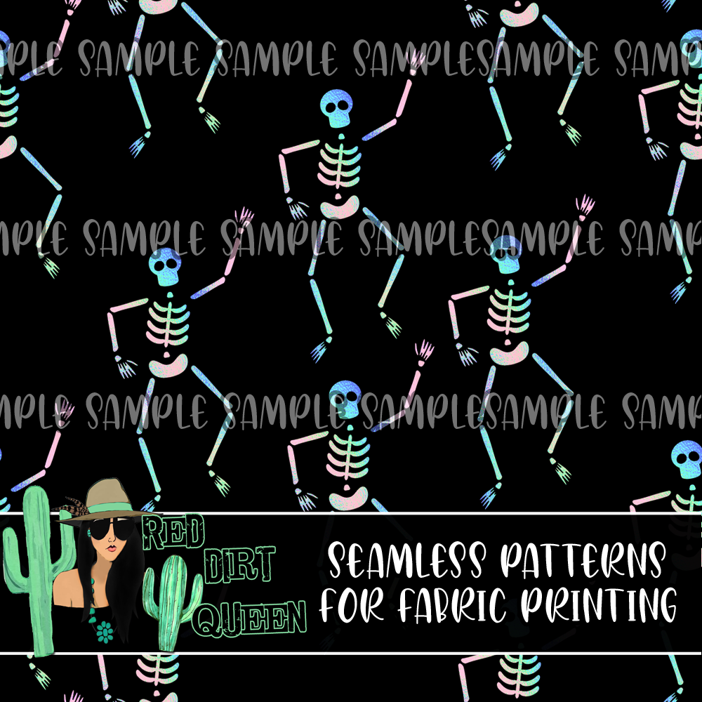 Seamless Pattern Holographic Dancing Skeletons