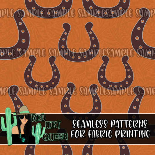 Seamless Pattern Dark Orange Horseshoes