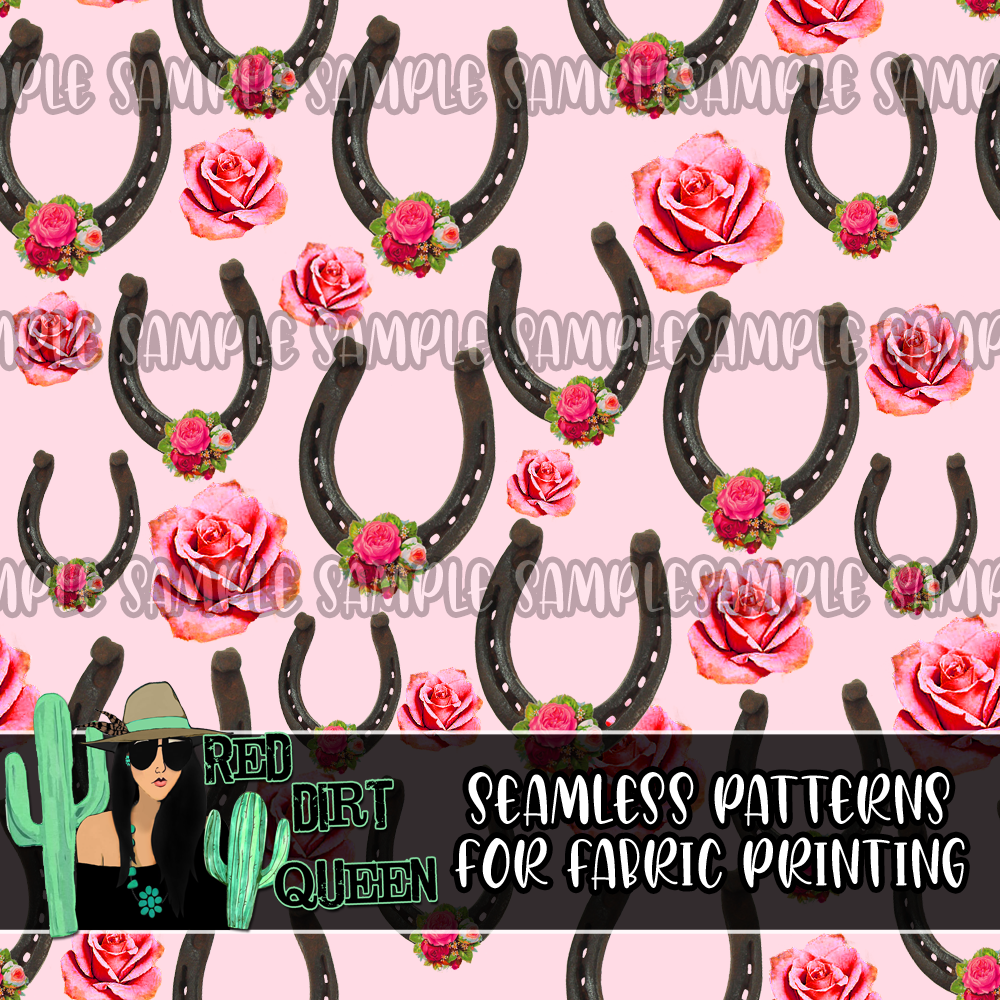 Seamless Pattern Floral Horseshoes Pink