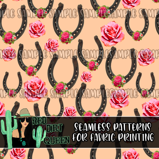 Seamless Pattern Floral Horseshoes Yellow