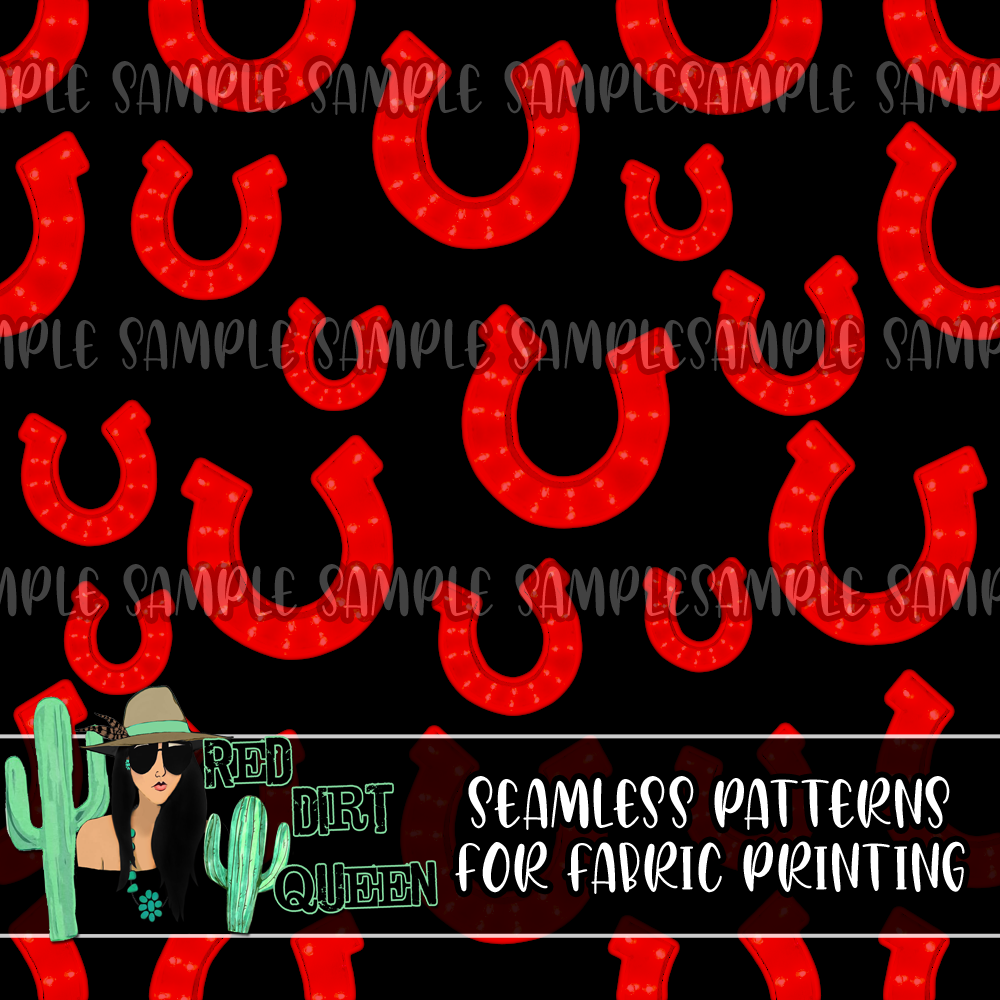 Seamless Pattern Black Red Horseshoes