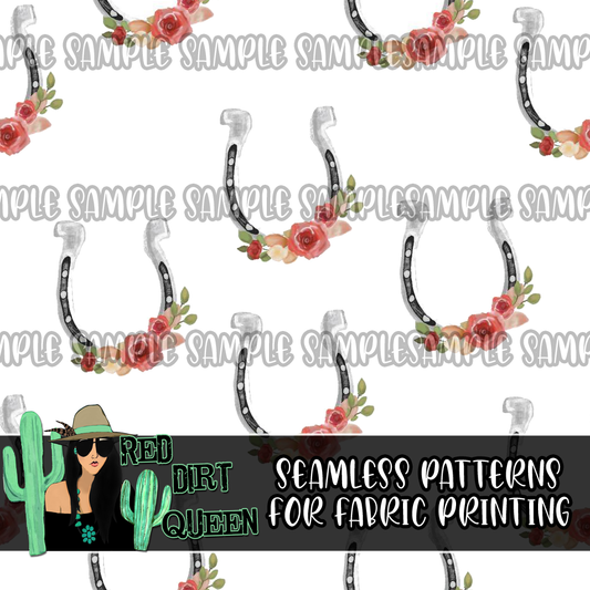 Seamless Pattern Floral Horseshoes White