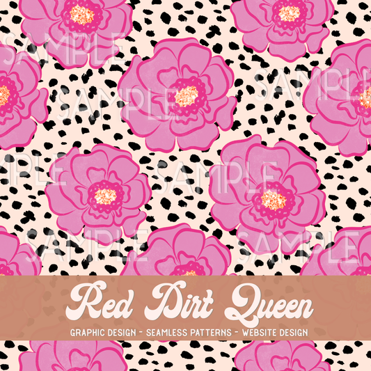Seamless Pattern Hot Pink Floral Dots