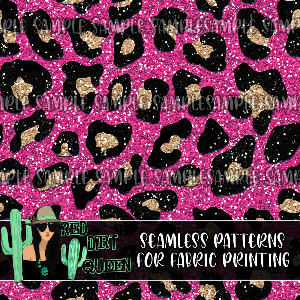 Seamless Pattern Glitter Leopard Dark Pink
