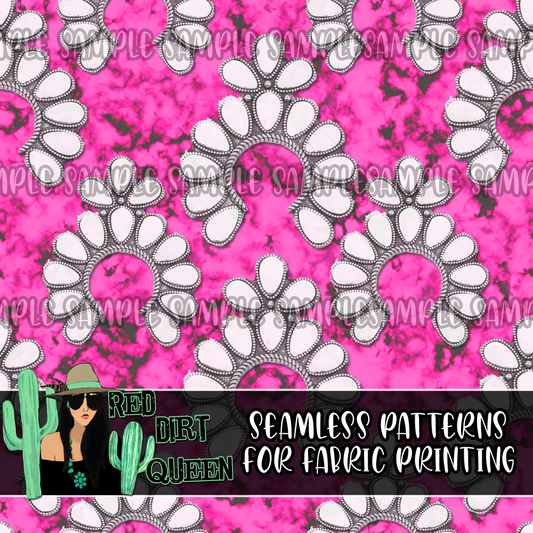 Seamless Pattern Hot Pink White Squash Blossoms