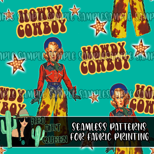 Seamless Pattern Howdy Cowboy Stars