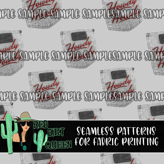 Seamless Pattern Howdy Pockets Grey