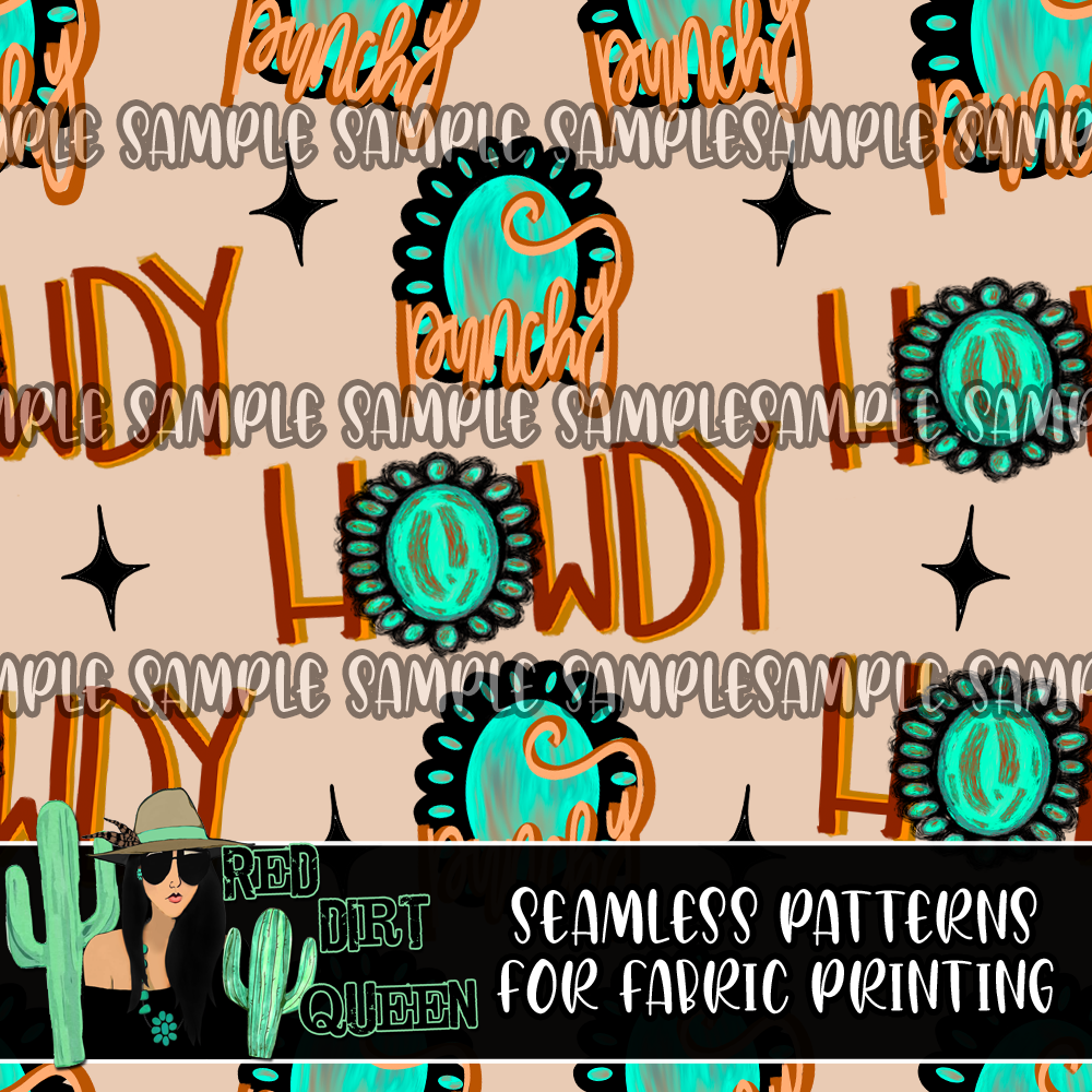 Seamless Pattern Howdy Turquoise Punchy
