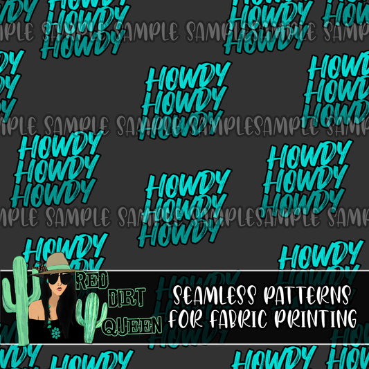 Seamless Pattern Howdy Turquoise Grey