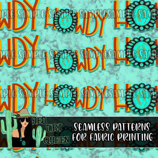 Seamless Pattern Howdy Turquoise Stone