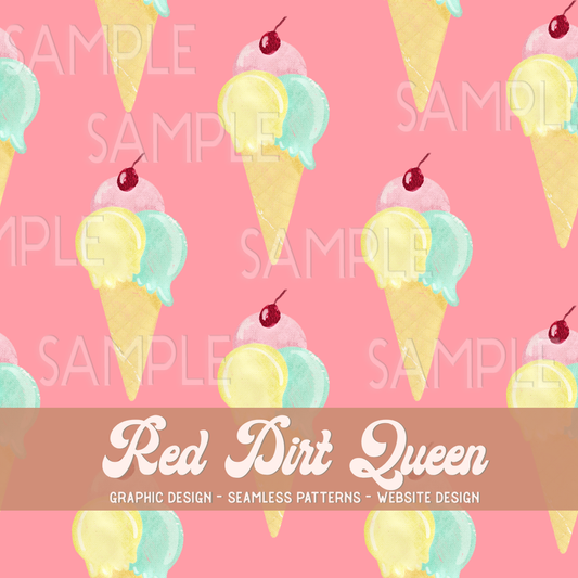 Seamless Pattern Colorful Pink Ice Cream Cones