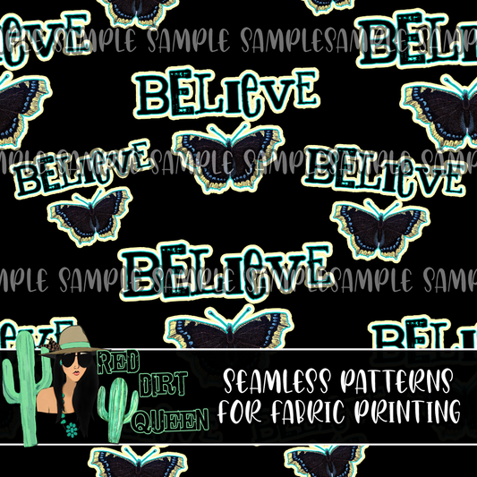 Seamless Pattern Believe Butterflies Black