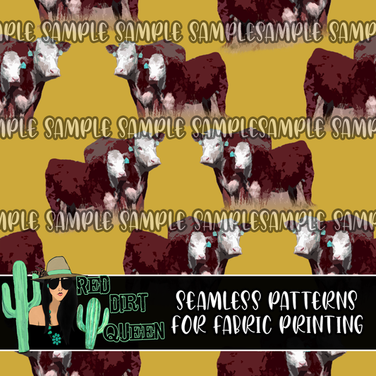 Seamless Pattern Hereford Cows Yellow