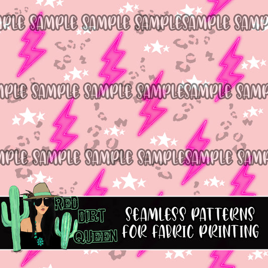 Seamless Pattern Neon Pink Bolts Leopard Stars