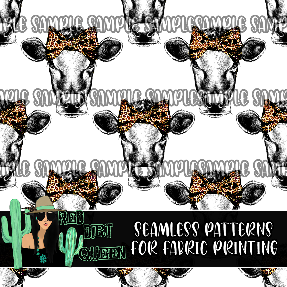 Seamless Pattern Leopard Bandana Cows White