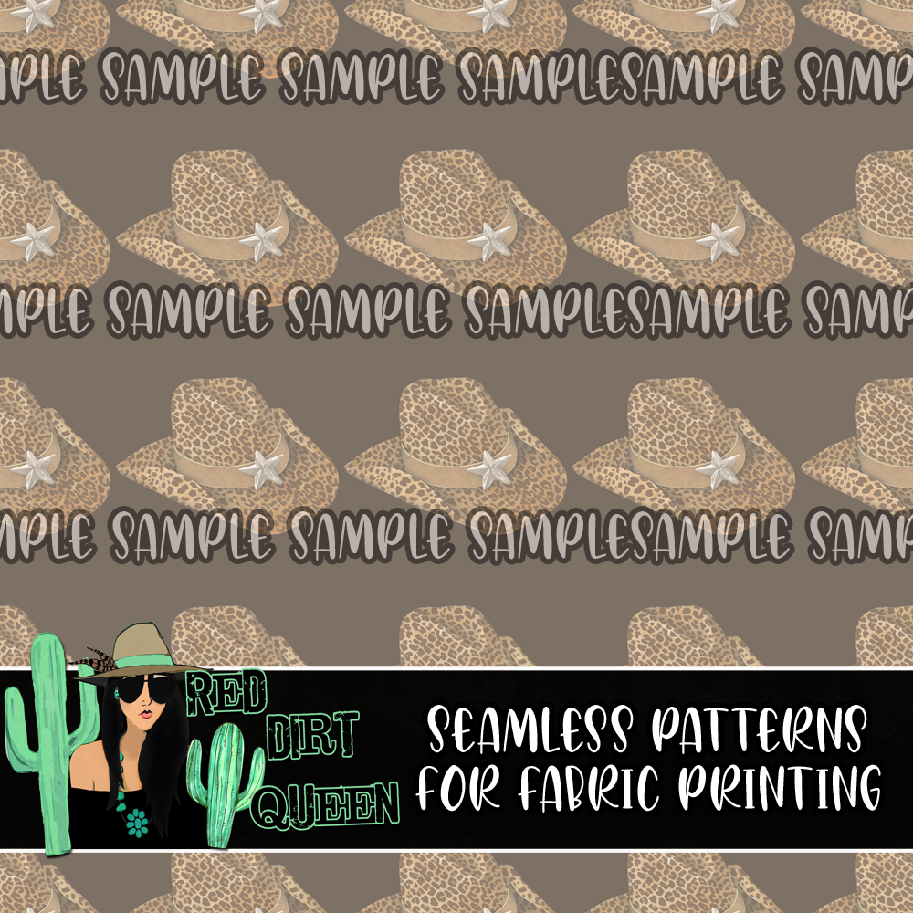 Seamless Pattern Leopard Cowgirl Hats Brown