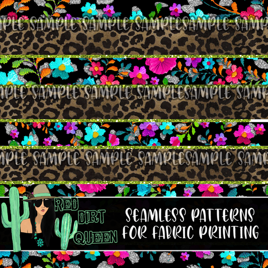 Seamless Pattern Leopard Floral Stitch Stripe