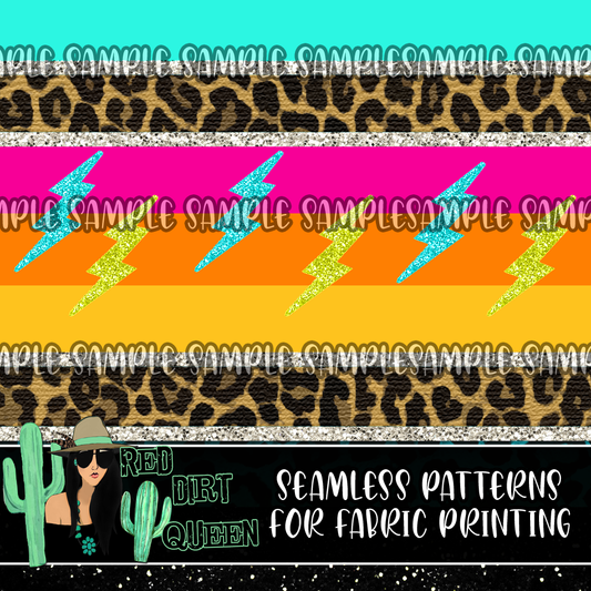 Seamless Pattern Leopard Neon Lightning Bolt Stripe