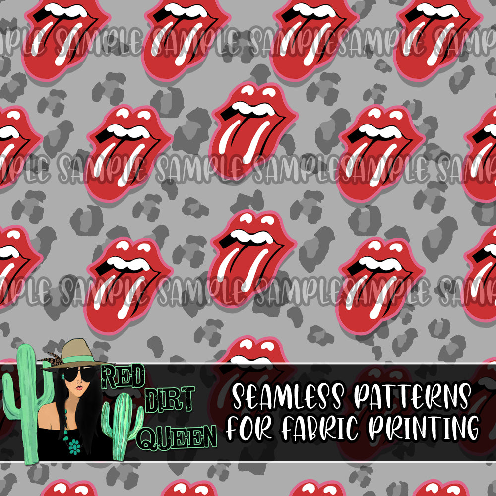 Seamless Pattern Grey Red Leopard Lips