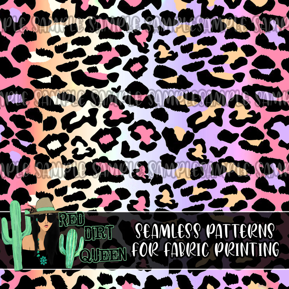 Seamless Pattern Colorful Ombre Leopard
