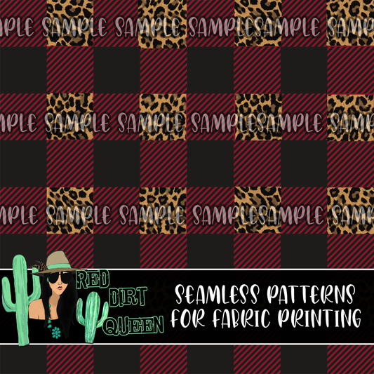 Seamless Pattern Leopard Buffalo Check Plaid