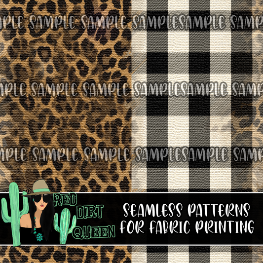 Seamless Pattern Leopard White Plaid Fade