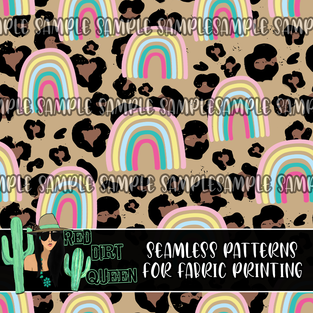 Seamless Pattern Retro Rainbow Leopard