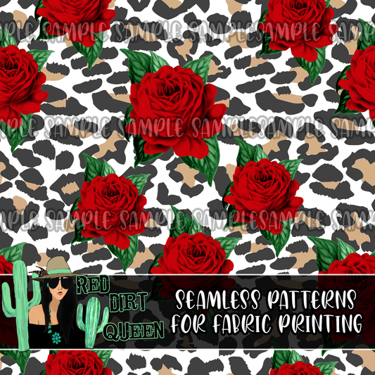 Seamless Pattern Leopard Red Roses