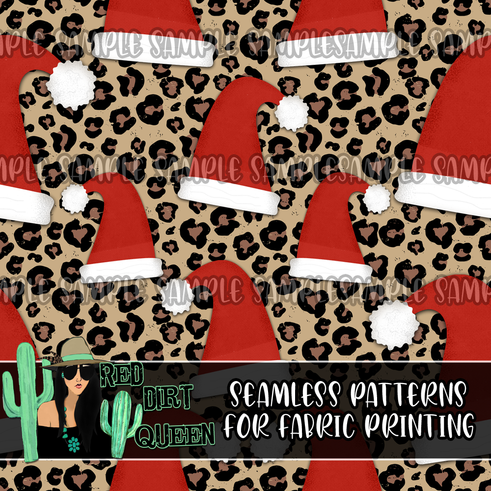Seamless Pattern Leopard Santa Hat