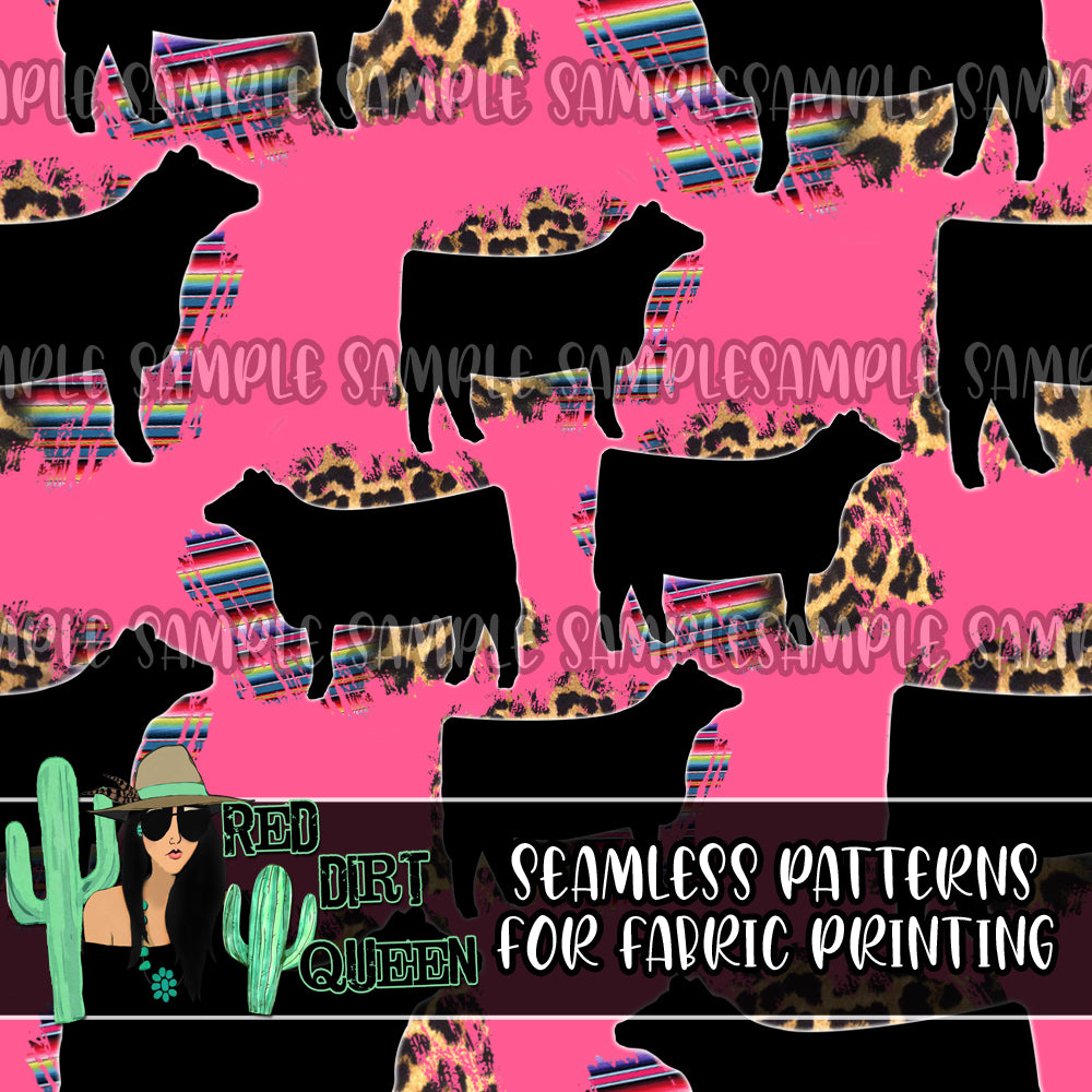 Seamless Pattern Serape Leopard Cows Pink