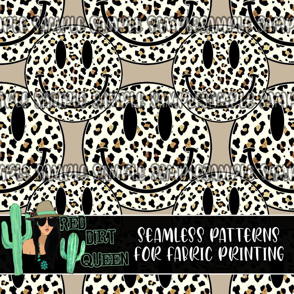 Seamless Pattern Leopard Smileys