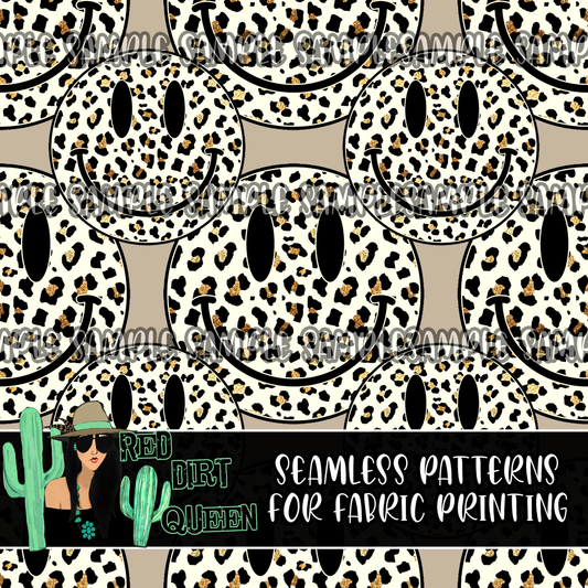 Seamless Pattern Leopard Smileys