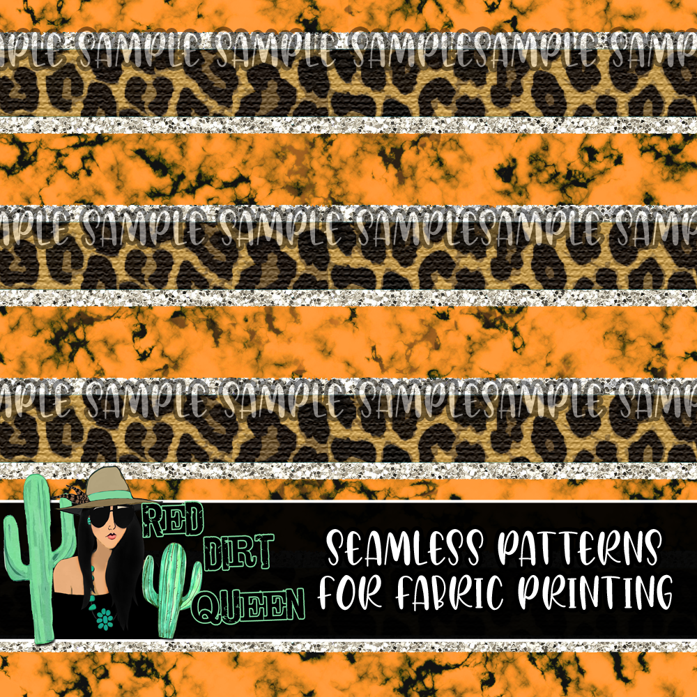 Seamless Pattern Leopard Glitter Orange Stone Stripe
