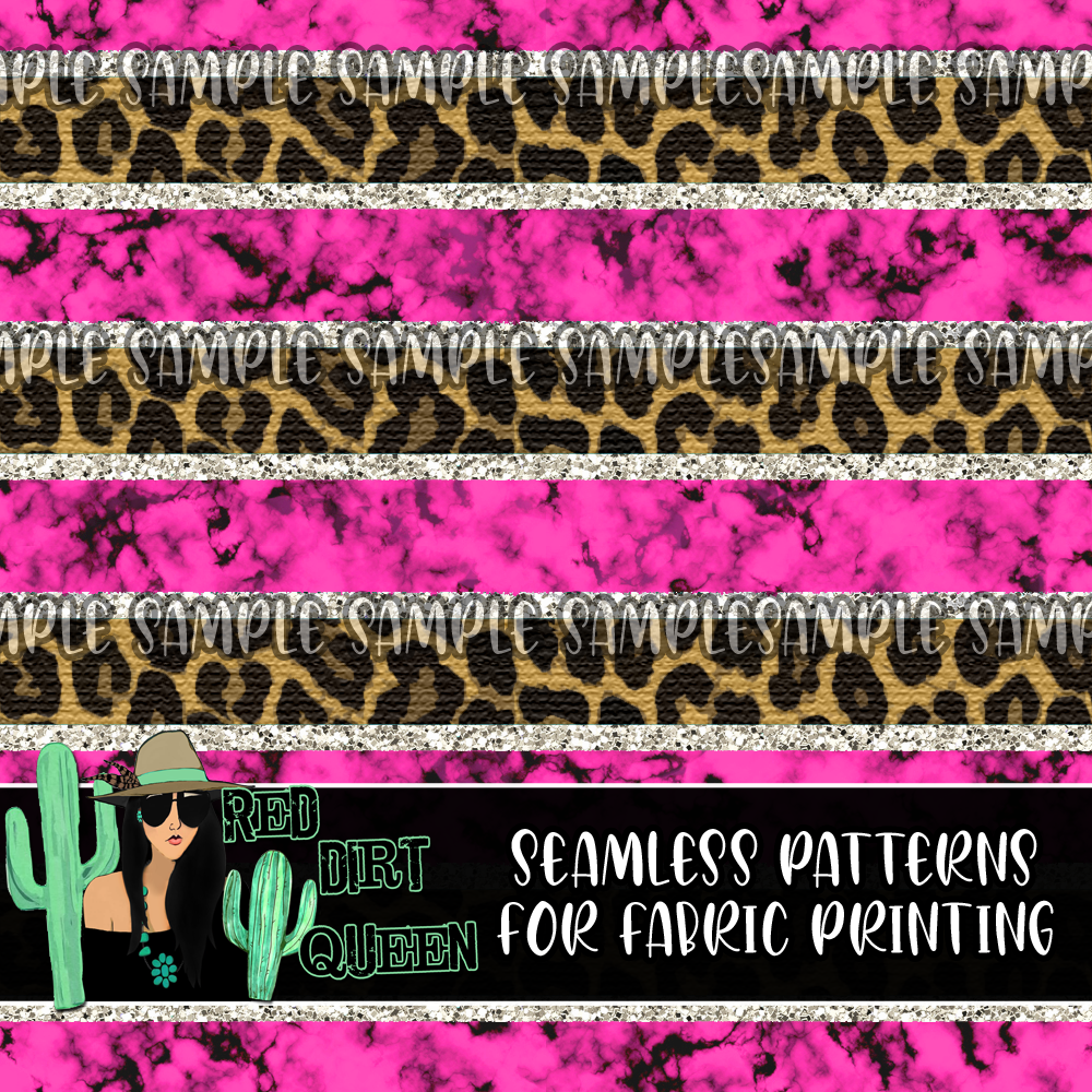 Seamless Pattern Leopard Glitter Pink Stone Stripe