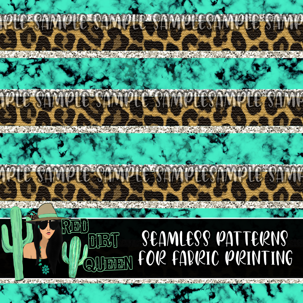 Seamless Pattern Leopard Glitter Turquoise Stone Stripe