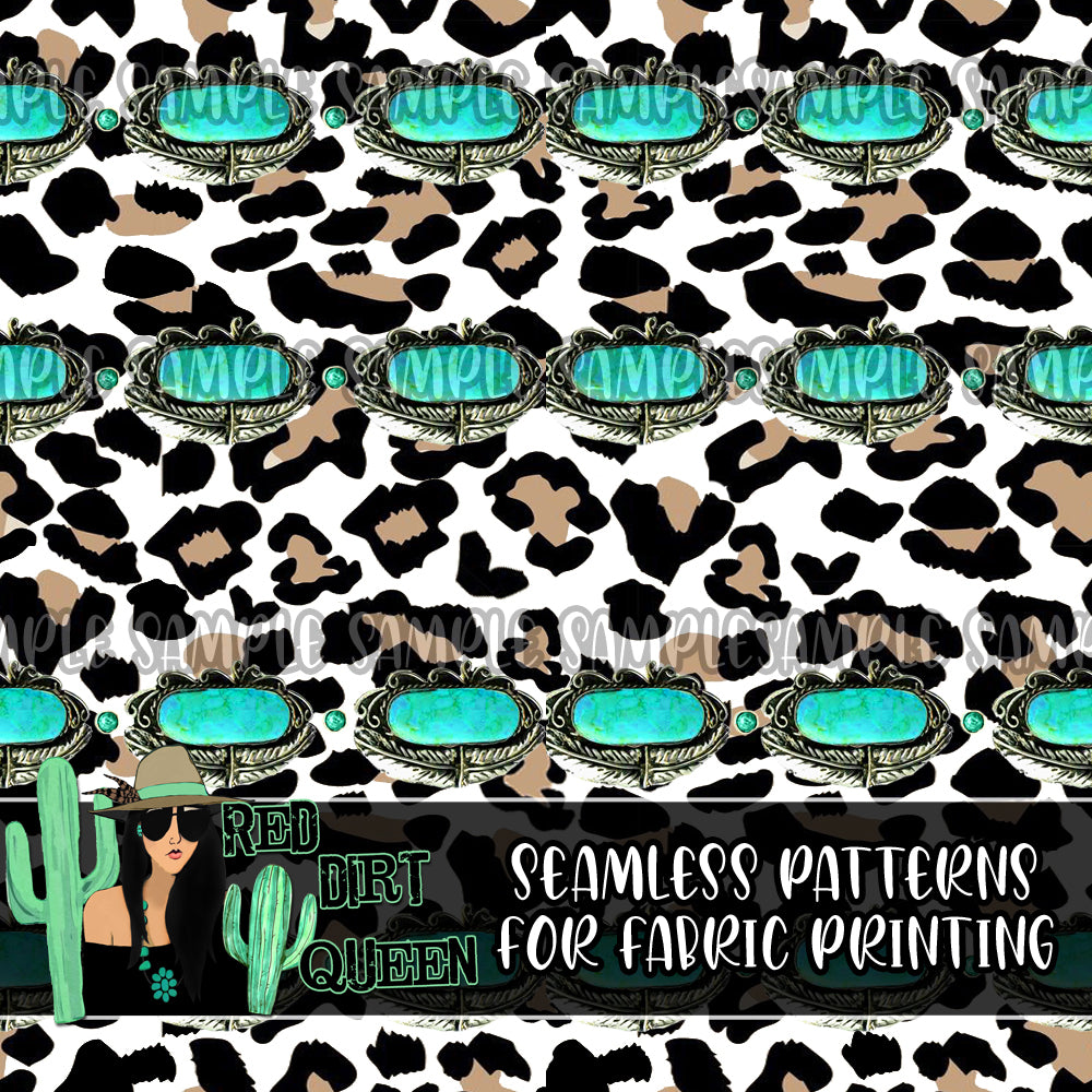 Seamless Pattern Leopard Turquoise Stone Stripes