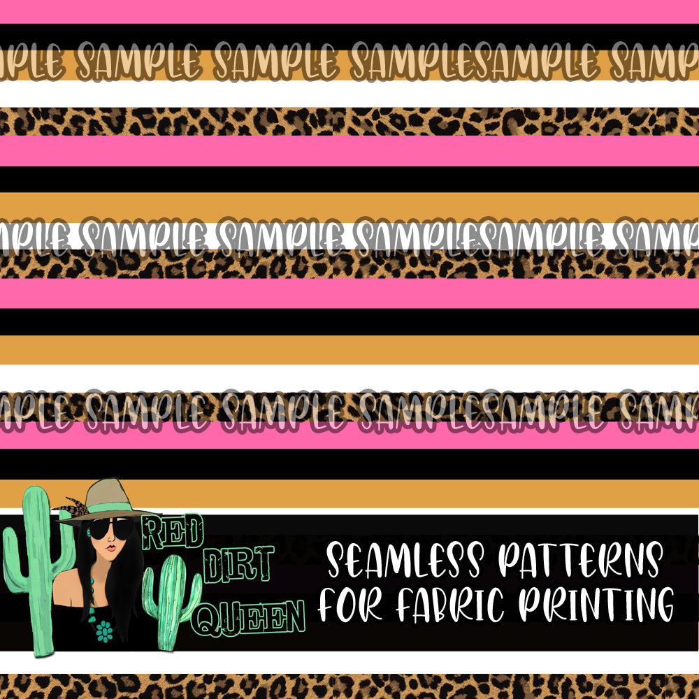 Seamless Pattern Leopard Pink Yellow Stripe