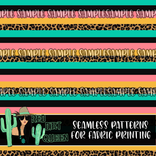 Seamless Pattern Leopard Pink Yellow Turquoise Stripe