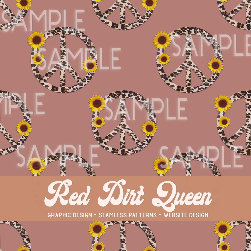 Seamless Pattern Leopard Sunflower Peace Signs