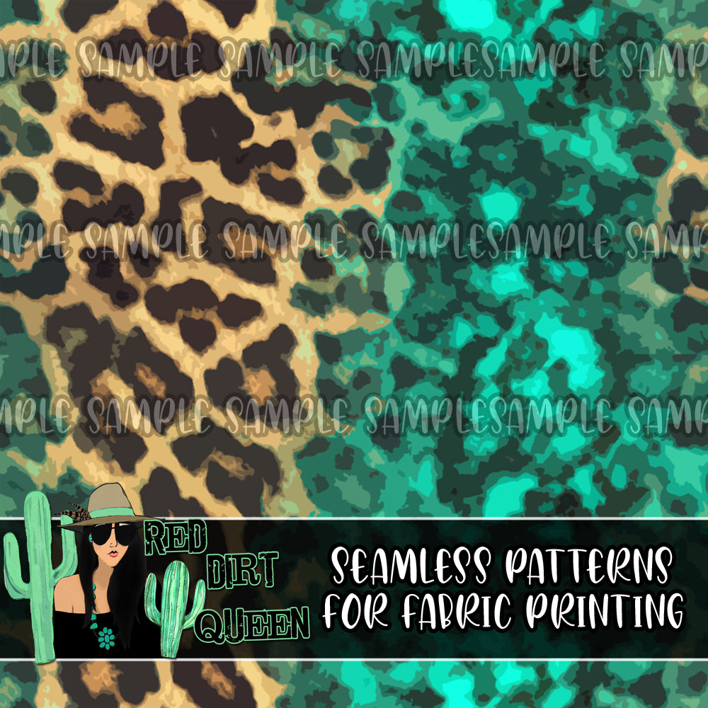 Seamless Pattern Leopard Turquoise Stone Fade