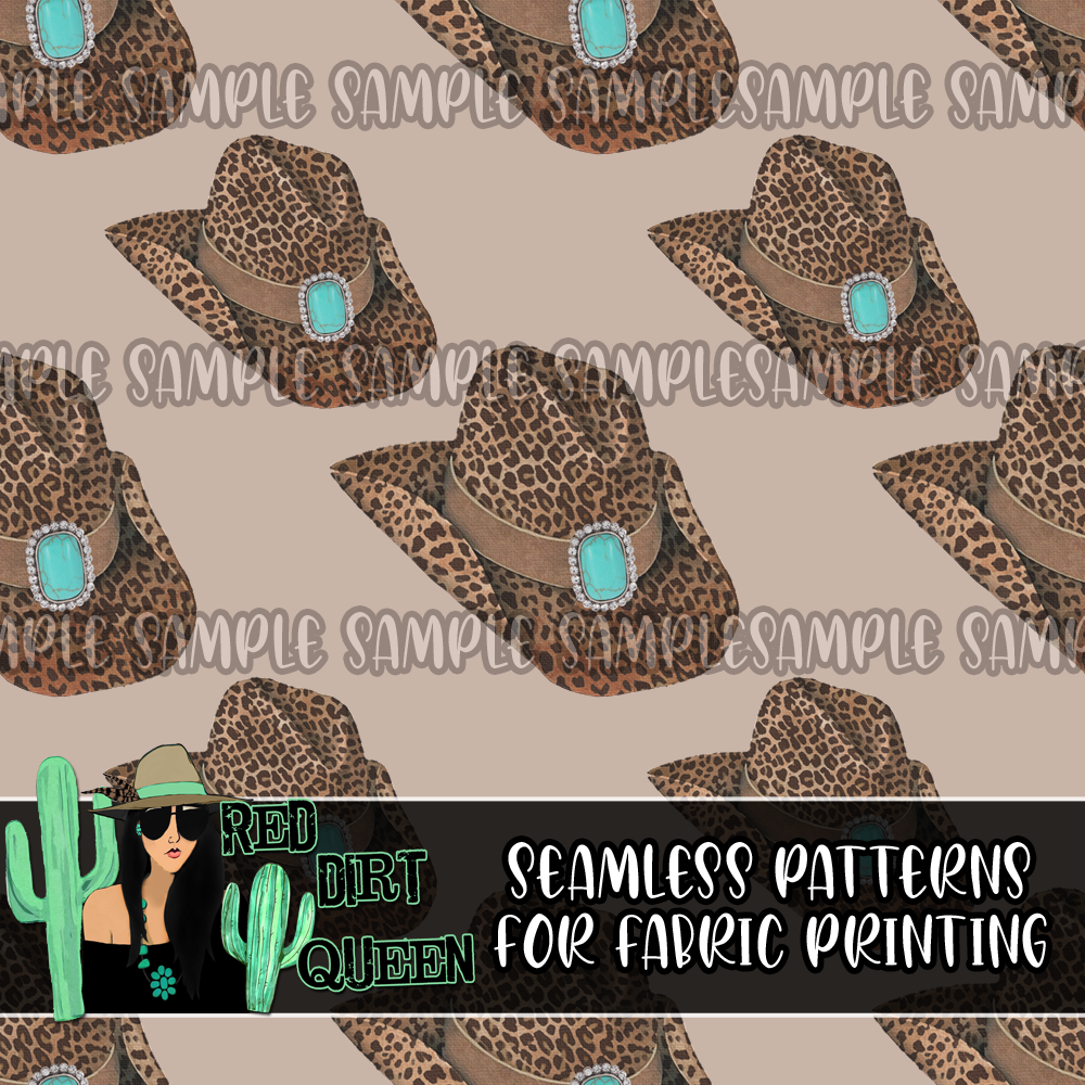 Seamless Pattern Leopard Turquoise Cowgirl Hat